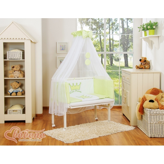Spjälsäng bedside Sidosäng med madrass med sängkläder Little Prince/Princess grön