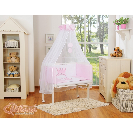 Spjälsäng bedside Sidosäng med madrass med sängkläder Little Prince/Princess rosa