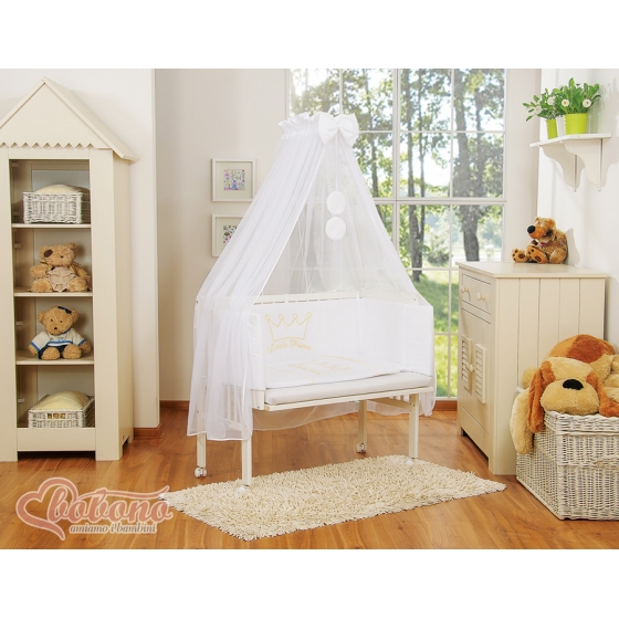 Spjälsäng bedside Sidosäng med madrass med sängkläder Little Prince/Princess vit