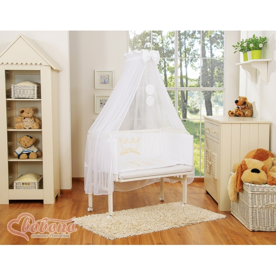 Spjälsäng bedside Sidosäng med madrass med sängkläder Little Prince/Princess vit