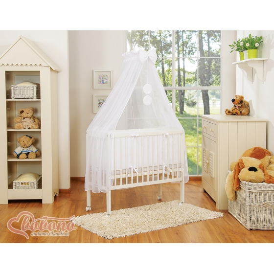 Spjälsäng bedside Sidosäng med madrass med sängkläder Little Prince/Princess vit
