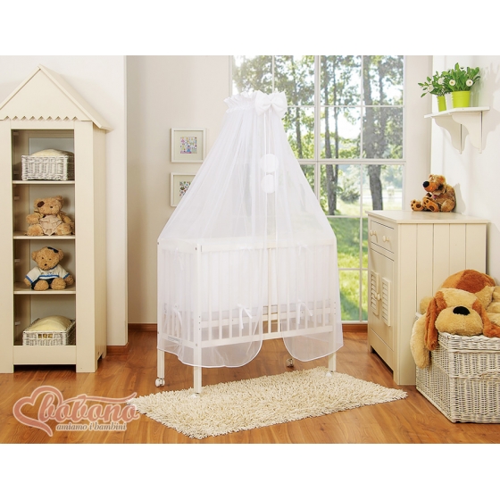 Spjälsäng bedside Sidosäng med madrass med sängkläder Little Prince/Princess vit
