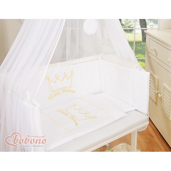 Spjälsäng bedside Sidosäng med madrass med sängkläder Little Prince/Princess vit
