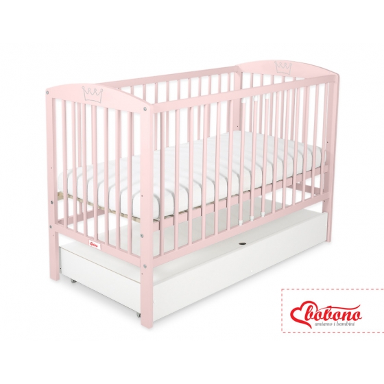 Spjälsäng 120x60cm med krona no. 5006-01- powder rosa med lådor STANDARD