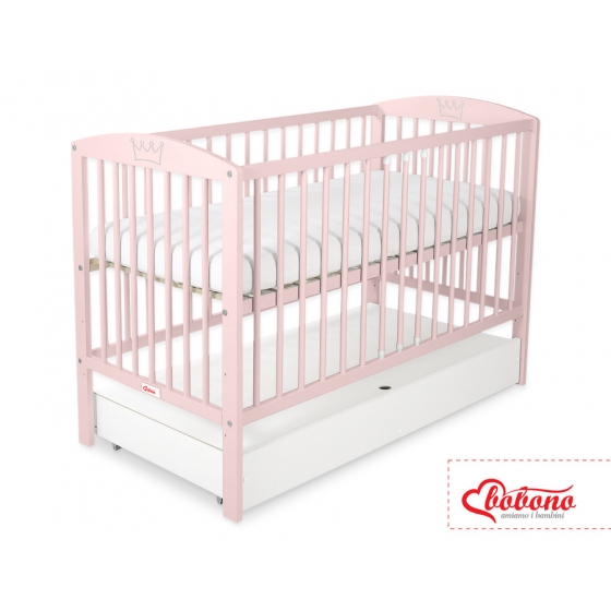 Spjälsäng 120x60cm med krona no. 5006-01- powder rosa med lådor STANDARD