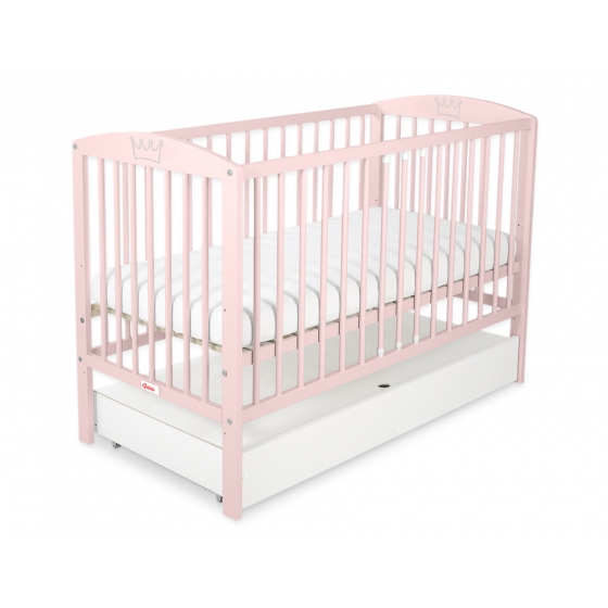 Spjälsäng 120x60cm med krona no. 5006-01- powder rosa med lådor STANDARD