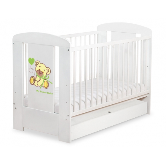 Spjälsäng 120x60cm Nallebjörn med rosett cream med lådor STANDARD