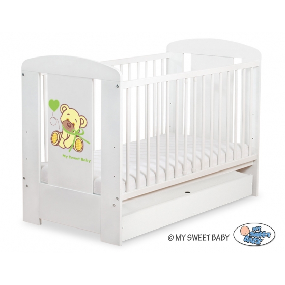 Spjälsäng 120x60cm Nallebjörn med rosett cream med lådor STANDARD