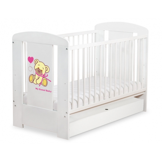 Spjälsäng 120x60cm Nallebjörn med rosett cream med lådor STANDARD