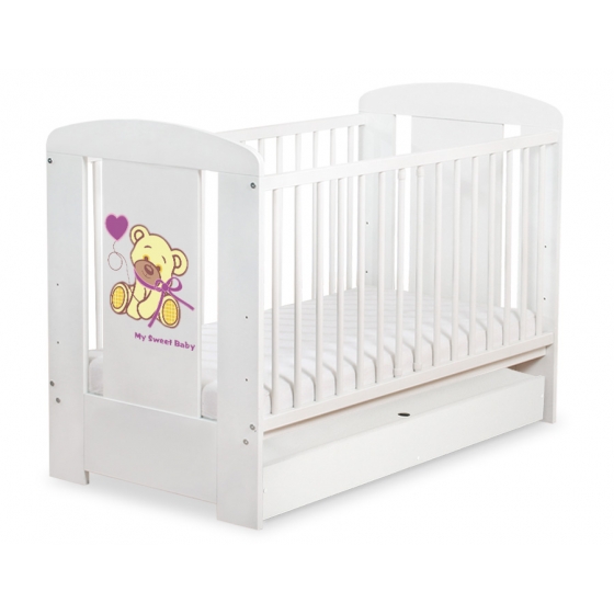 Spjälsäng 120x60cm Nallebjörn med rosett cream med lådor STANDARD