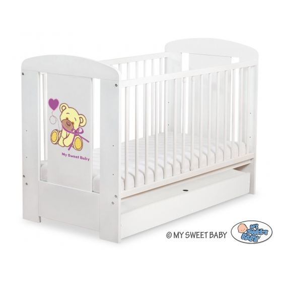 Spjälsäng 120x60cm Nallebjörn med rosett cream med lådor STANDARD