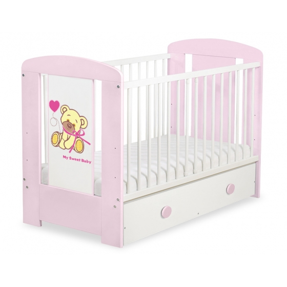 Spjälsäng 120x60cm Nallebjörn med rosett med lådor MAXI