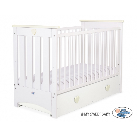 Spjälsäng 120x60cm vit/cream med lådor MAXI