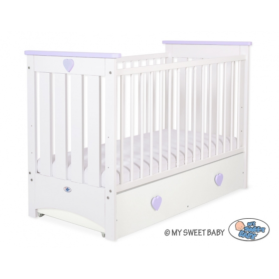 Spjälsäng 120x60cm vit/lilac med lådor MAXI