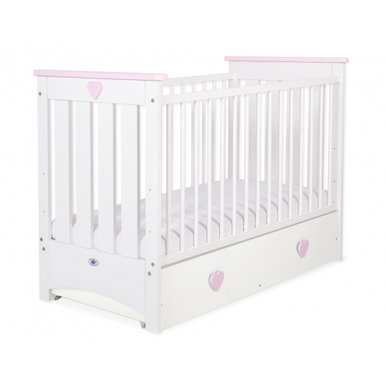 Spjälsäng 120x60cm vit/pink med lådor MAXI