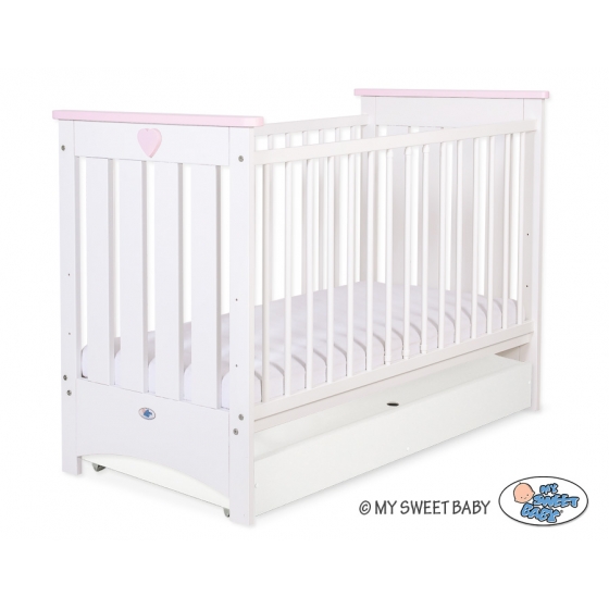 Spjälsäng 120x60cm vit/pink med lådor STANDARD