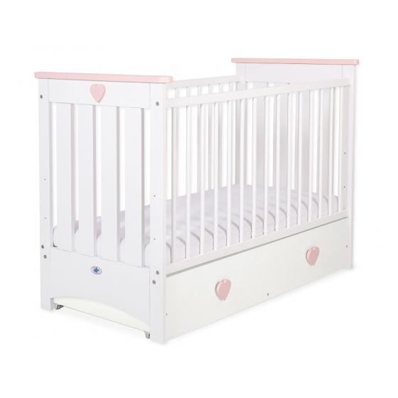 Spjälsäng 120x60cm vit/powder rosa med lådor MAXI