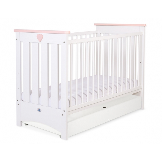 Spjälsäng 120x60cm vit/powder rosa med lådor STANDARD