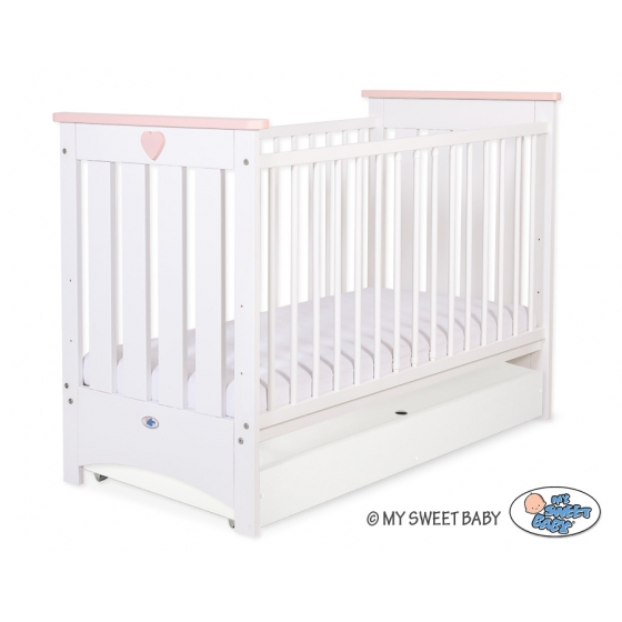 Spjälsäng 120x60cm vit/powder rosa med lådor STANDARD