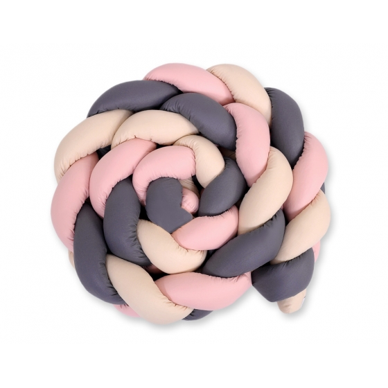 Spjälsängsskydd Fläta XXL- 360 cm beige-Antracit-pastel rosa