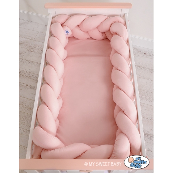 Spjälsängsskydd Fläta XXL- 360 cm pastel rosa