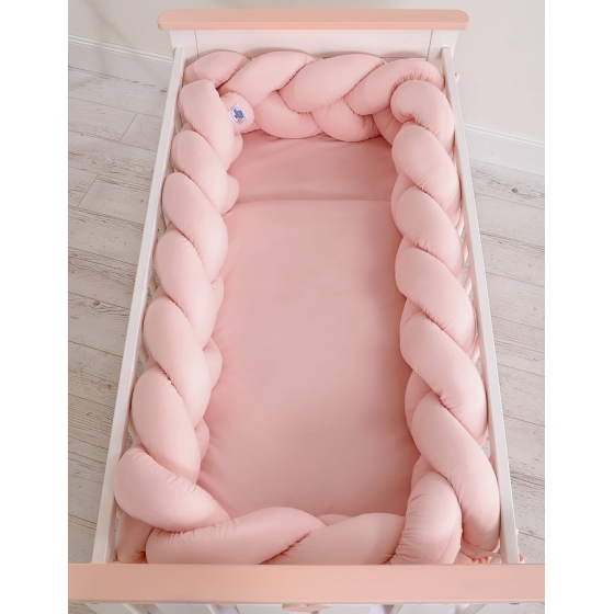 Spjälsängsskydd Fläta XXL- 360 cm pastel rosa