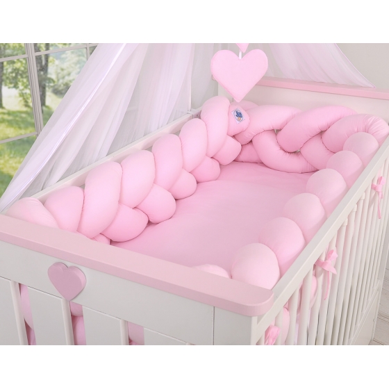 Spjälsängsskydd Fläta XXL- 360 cm rosa
