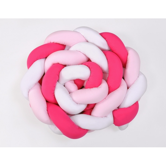 Spjälsängsskydd Fläta XXL- 360 cm vit-fuchsia-rosa