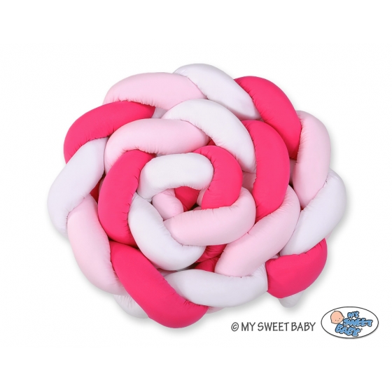 Spjälsängsskydd Fläta XXL- 360 cm vit-fuchsia-rosa