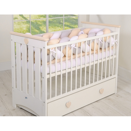 Spjälsängsskydd Fläta XXL- 360 cm vit-grå-beige