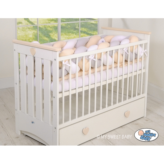 Spjälsängsskydd Fläta XXL- 360 cm vit-grå-beige