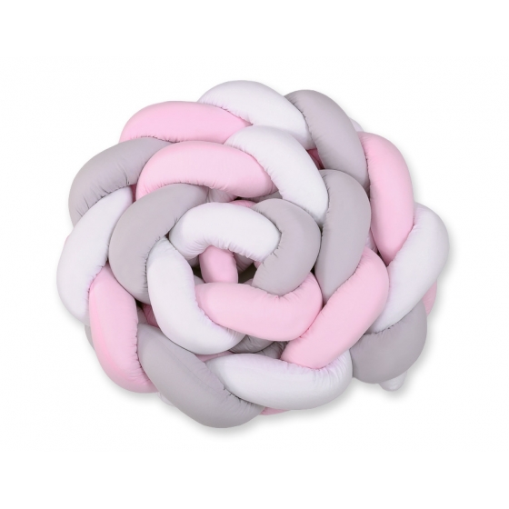Spjälsängsskydd Fläta XXL- 360 cm vit-grå-rosa