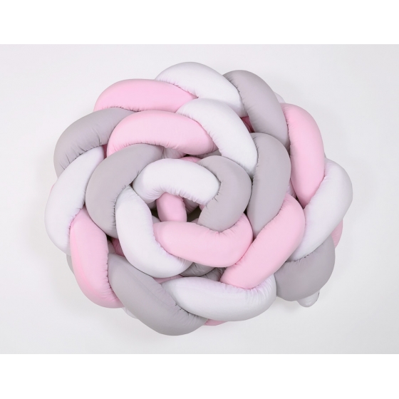 Spjälsängsskydd Fläta XXL- 360 cm vit-grå-rosa