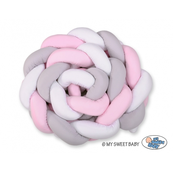 Spjälsängsskydd Fläta XXL- 360 cm vit-grå-rosa