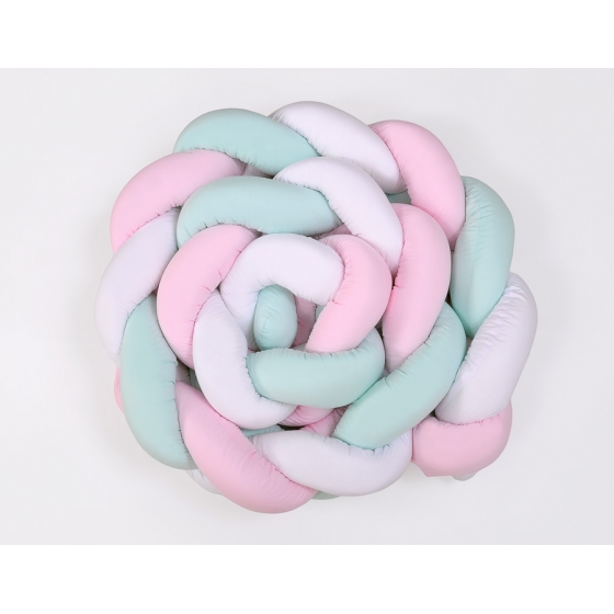 Spjälsängsskydd Fläta XXL- 360 cm vit-pink-mynta