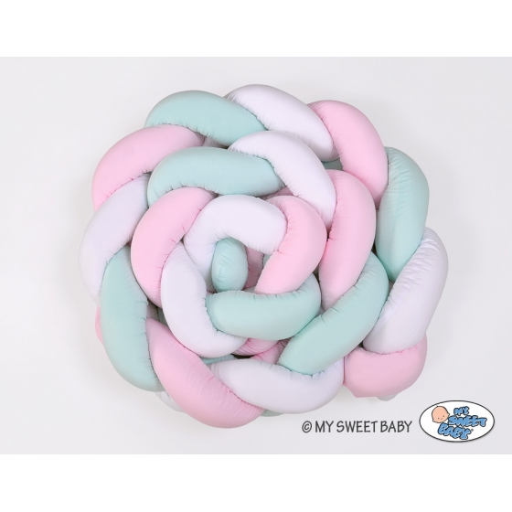 Spjälsängsskydd Fläta XXL- 360 cm vit-pink-mynta