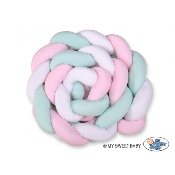 Spjälsängsskydd Fläta XXL- 360 cm vit-pink-mynta