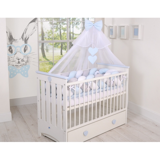 Spjälsängsskydd Fläta XXL för Baby - 360 cm vit-grå-blå
