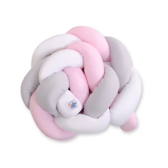 Spjälsängsskydd Knot Fläta Vit Grå Rosa