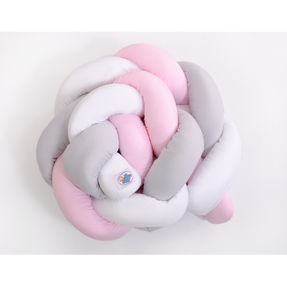Spjälsängsskydd Knot Fläta Vit Grå Rosa