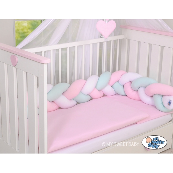 Spjälsängsskydd Knot Fläta Vit Rosa Mynta