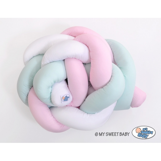 Spjälsängsskydd Knot Fläta Vit Rosa Mynta