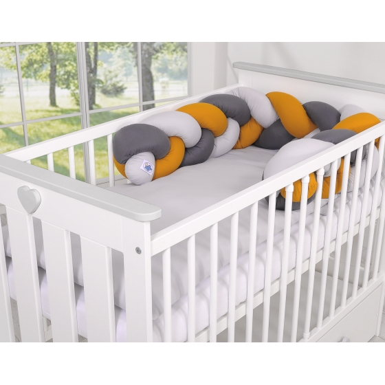 Spjälskydd fläta till Babysäng Vagga - grå-Senap-Antracit