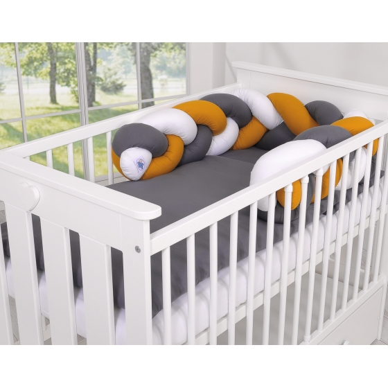 Spjälskydd fläta till Babysäng Vagga - vit-Senap-Antracit