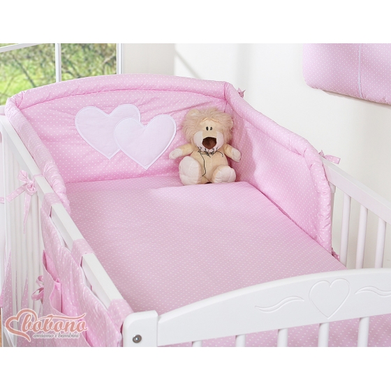 Spjälskydd till babysäng 120x60 och 140x70 hjärtan Vita Prickar på rosa