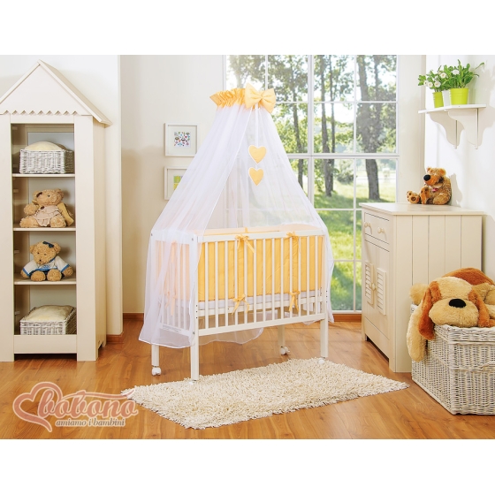 startpaket: Bedside cot + madrass+ sängkläder- hjärtan peach