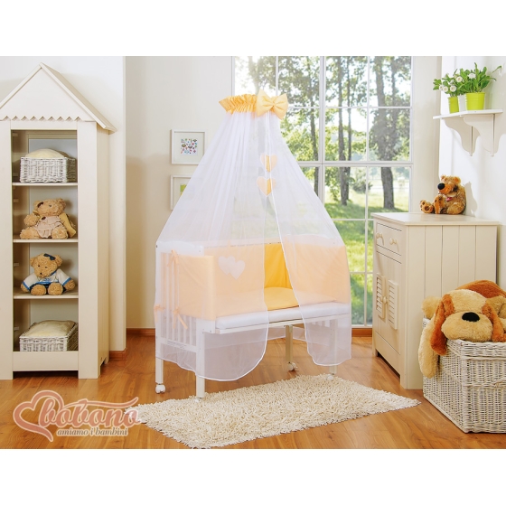 startpaket: Bedside cot + madrass+ sängkläder- hjärtan peach