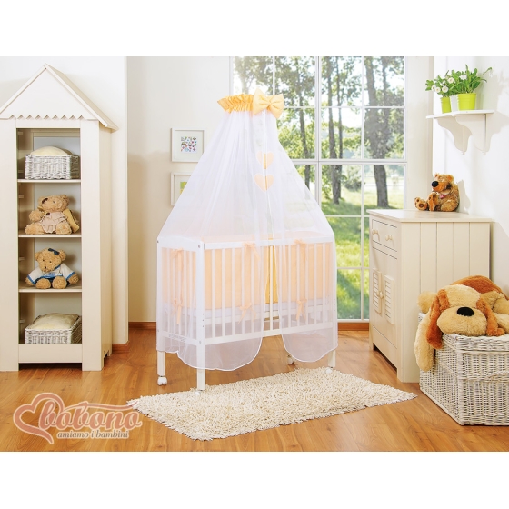 startpaket: Bedside cot + madrass+ sängkläder- hjärtan peach