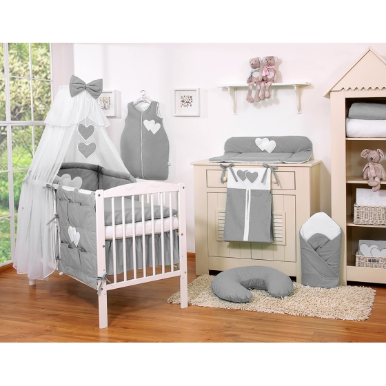 Stor myggnät till babysäng Chiffon hjärtan Antracit