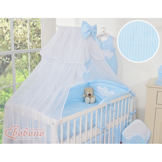 Myggnät till babysäng Chiffon hjärtan blå ränder